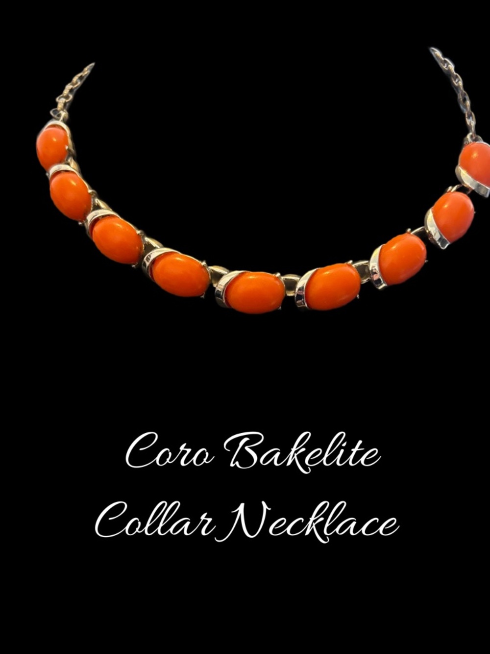 Vintage 1950’s Coro Orange  Cabochon Panel Choker  Necklace 16”